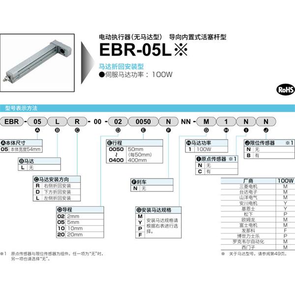 CKD喜開理電動執行器（無馬達型）滑塊型EBR-05LR-00-100400NNN-F1CB