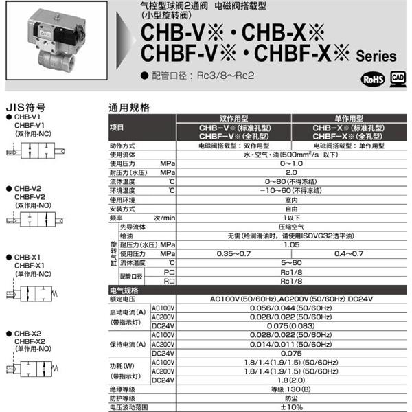 CKD喜開理氣控式球閥2?3通CHB-X2-15-OB-AC100V