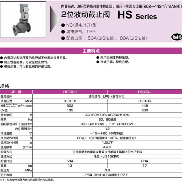 CKD喜開理液動2位置遮蔽閥HS-50J-H2-AC200V