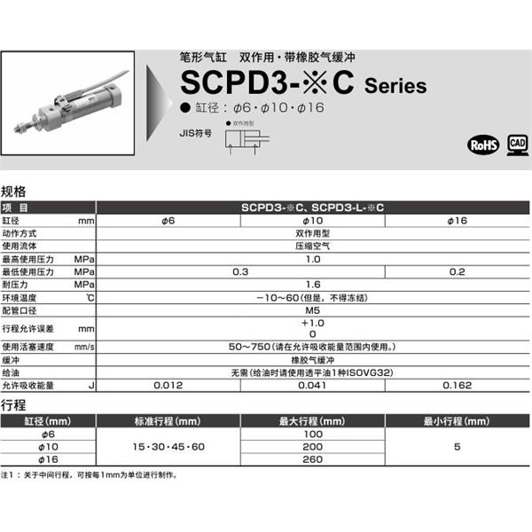 CKD喜開(kāi)理筆形氣缸SCPD3-CB-16C-200-0-B2