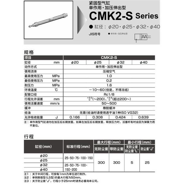 CKD喜開理緊固型氣缸CMK2S-CB-32-300-T8H-T-MB2