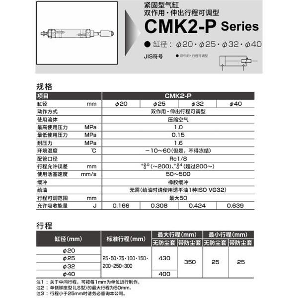 CKD喜開理緊固型氣缸CMK2-P-LS-20-50-25-J-I