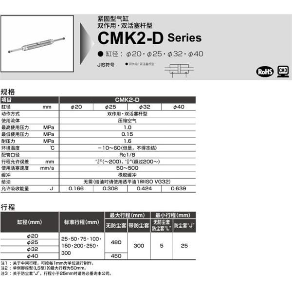 CKD喜開理緊固型氣缸DMK2-D-TA-20-100-T0H-R-JI