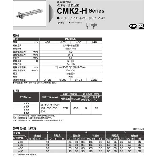 CKD喜開理緊固型氣缸CMK2-H-FB-20-100-JI