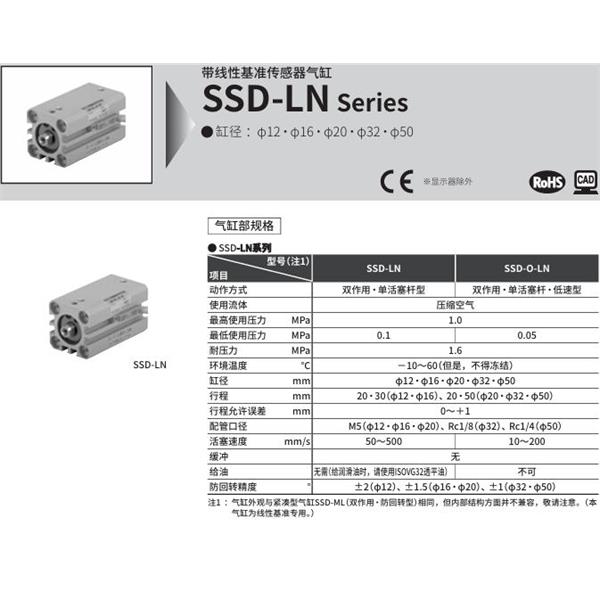 CKD喜開理扁平緊湊型氣缸SSD-0-LN-2020-10HC125LDSDN
