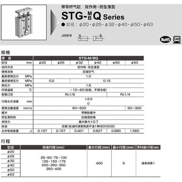 CKD喜開理帶導桿氣缸STG-BQ-50-25-H-M1