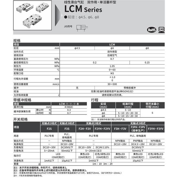 CKD喜開理線性滑臺氣缸LCM-4.5-5-L-J2