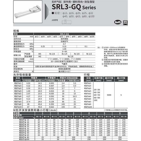 CKD喜開理超級無桿氣缸SRL3-GQ-LB1-40B-200-B